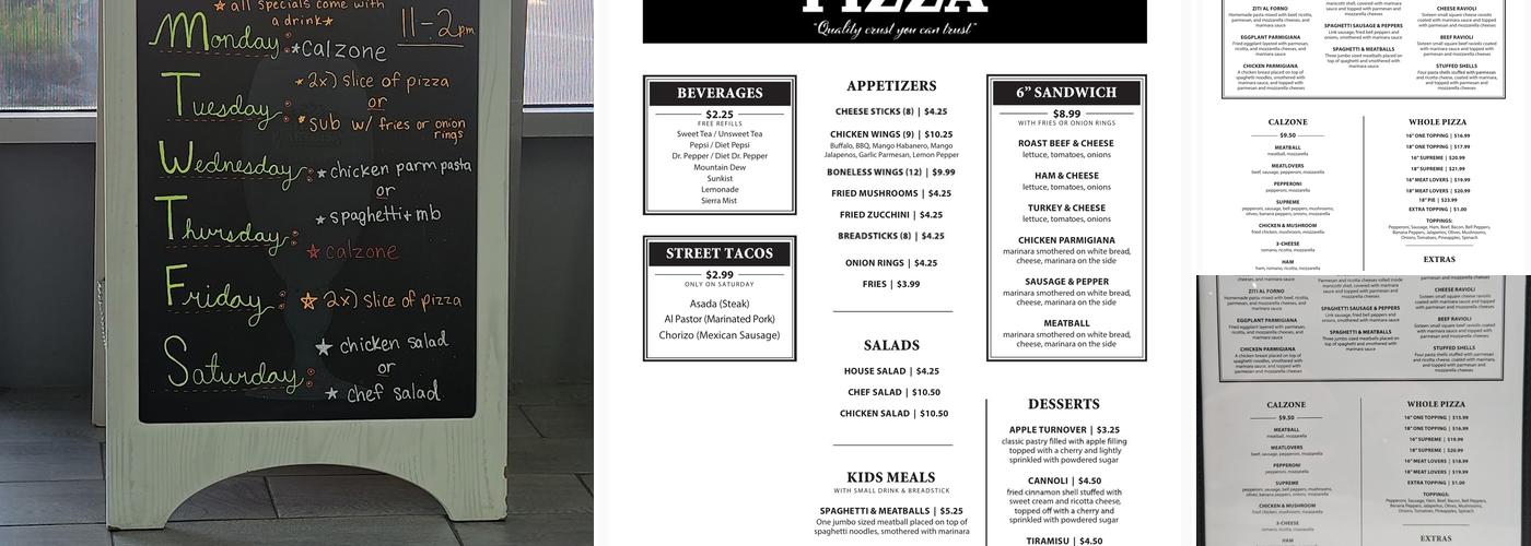 David's Pizza Menu