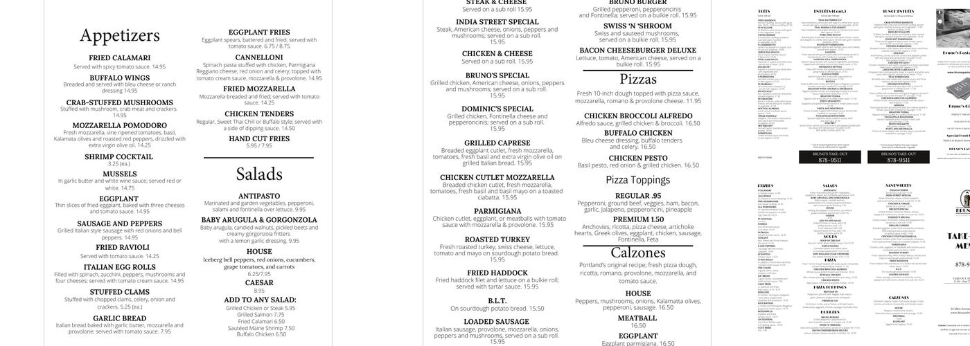 Bruno's Restaurant & Tavern Menu