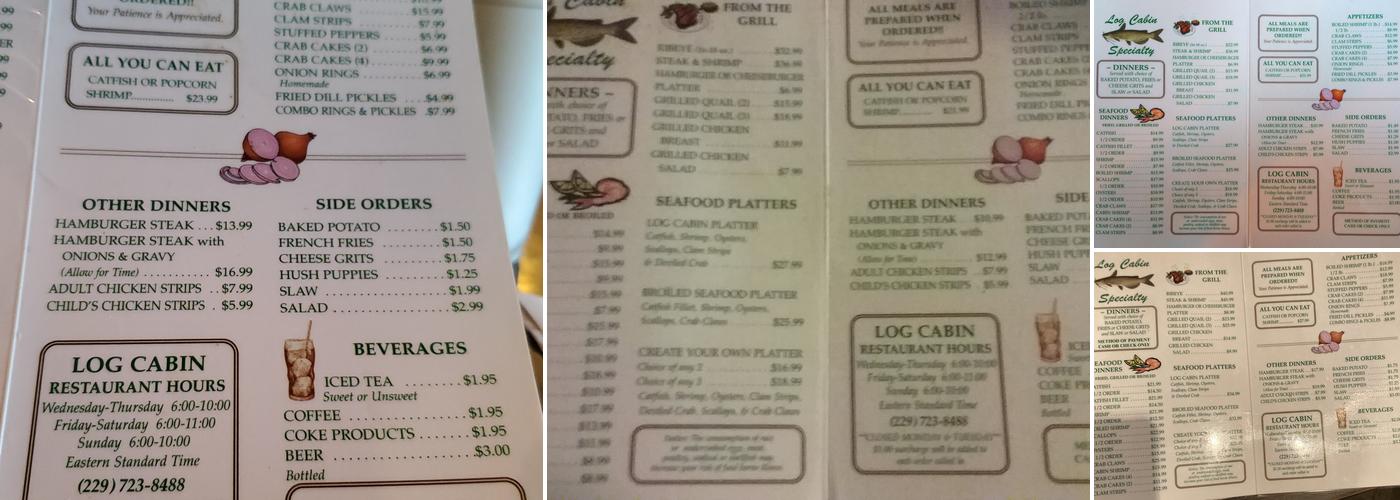 Log Cabin Restaurant Menu