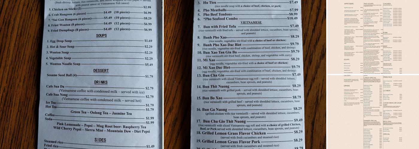 Saigon Menu