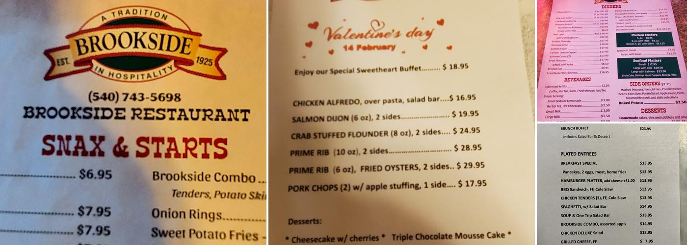 Brookside Restaurant & Cabins Menu