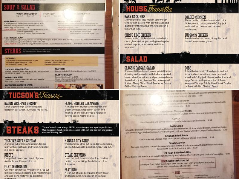Tucson's Steakhouse Saloon & Grill Menu