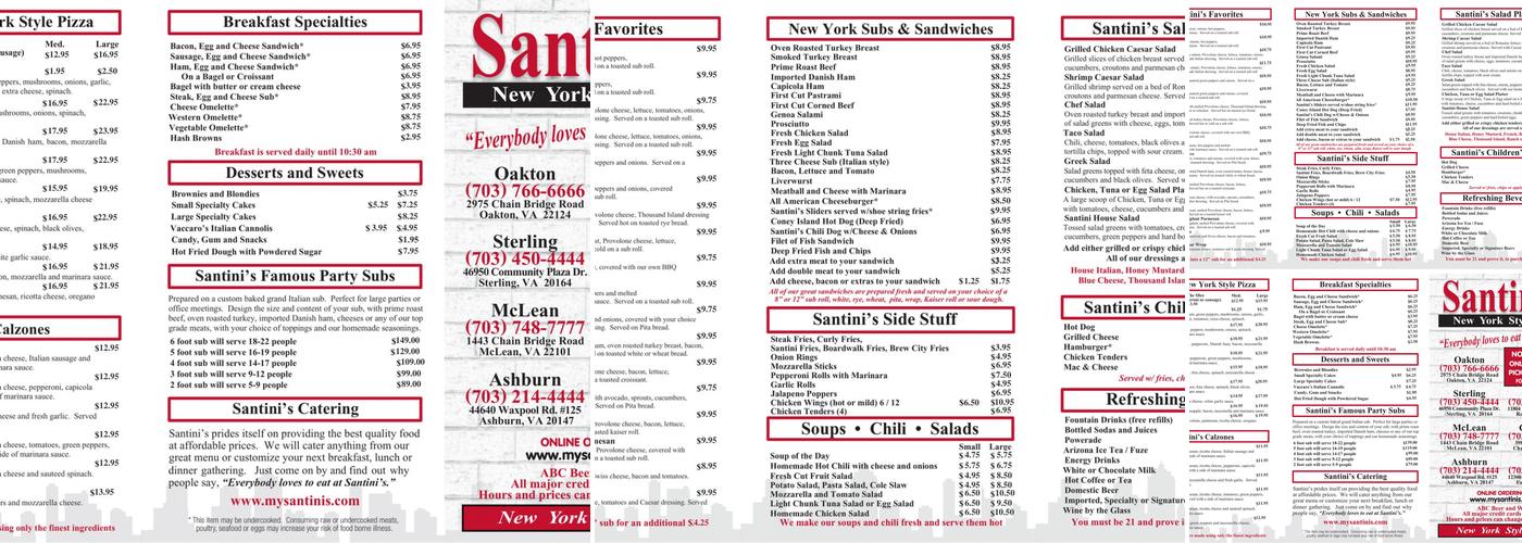 Santini's New York Style Deli - Reston Menu