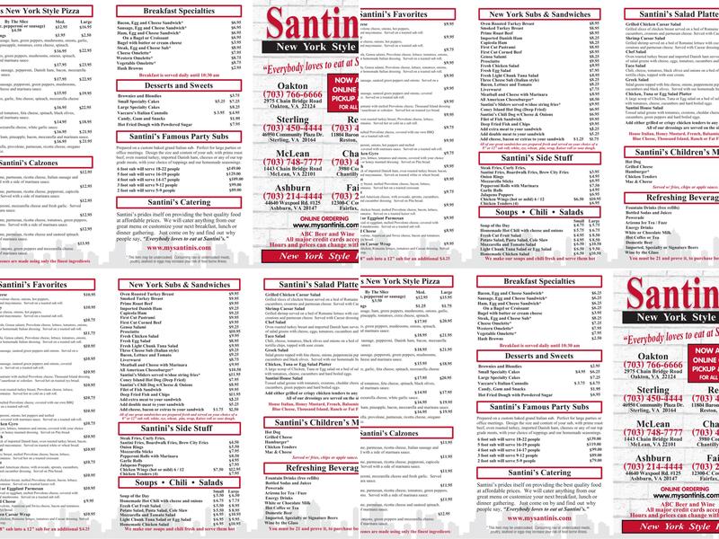 Santini's New York Style Deli - Reston Menu