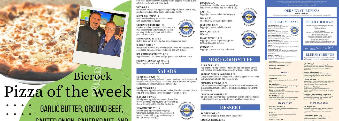 Blue Skye Brewery and Eats Menu