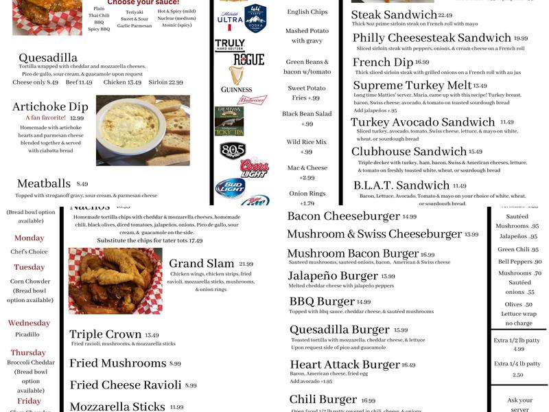 matties taphouse and grill Menu