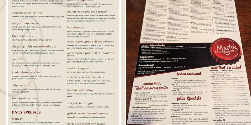 Machi's Saloon & Grill Menu