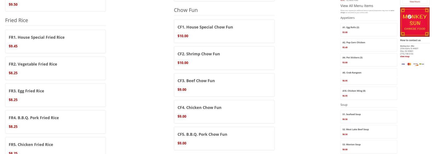 Monkey Sun Menu