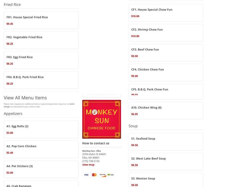 Monkey Sun Menu