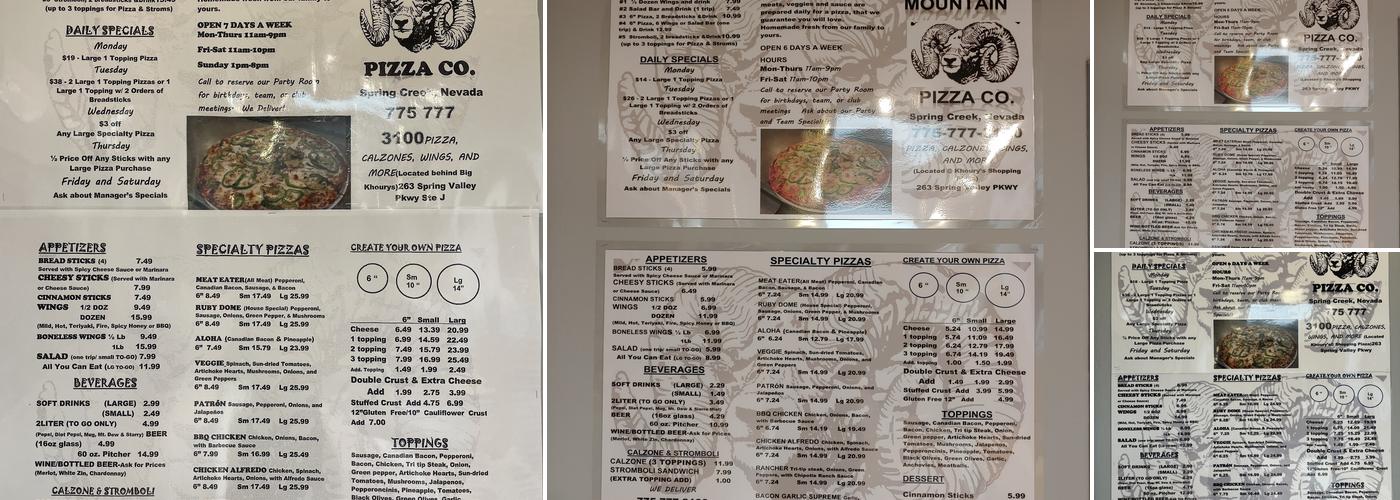 Ruby Mountain Pizza Co Menu