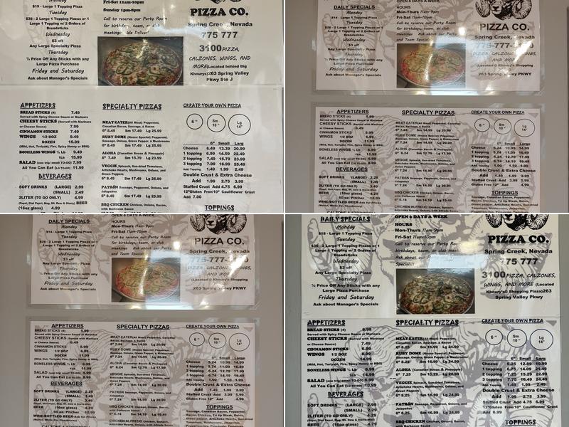 Ruby Mountain Pizza Co Menu