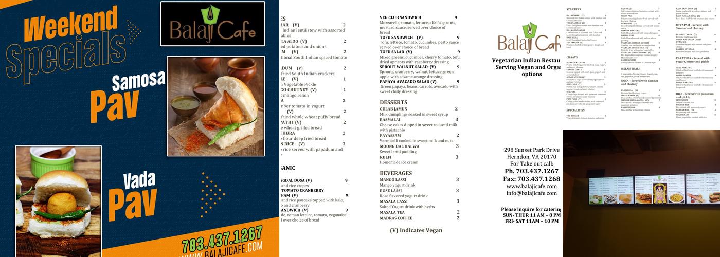 Balaji Cafe Menu