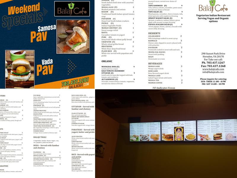 Balaji Cafe Menu