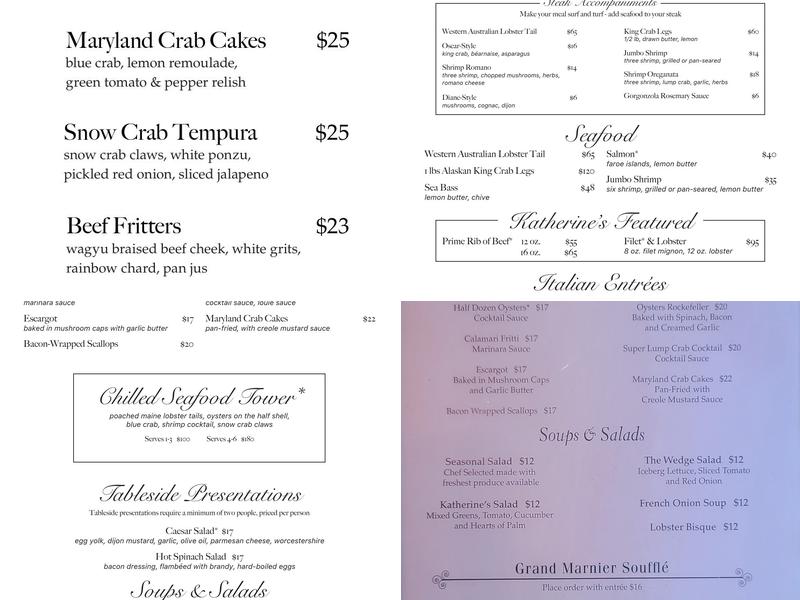 Katherine's Steakhouse Menu