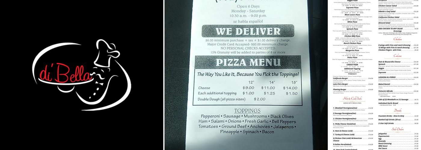 di' Bella Pizza Menu