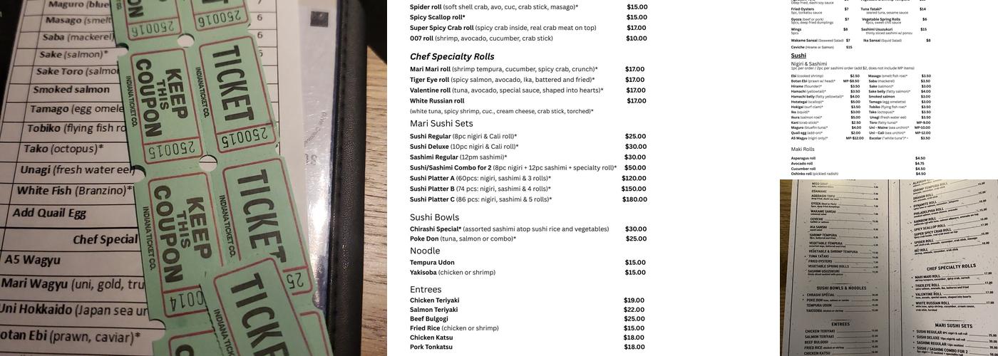 Mari Sushi Bar and Lounge Menu