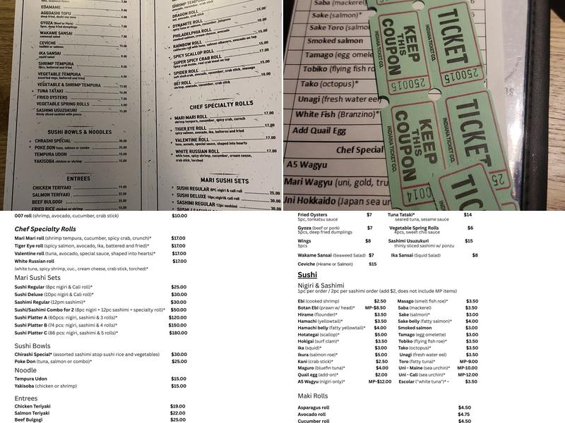 Mari Sushi Bar and Lounge Menu