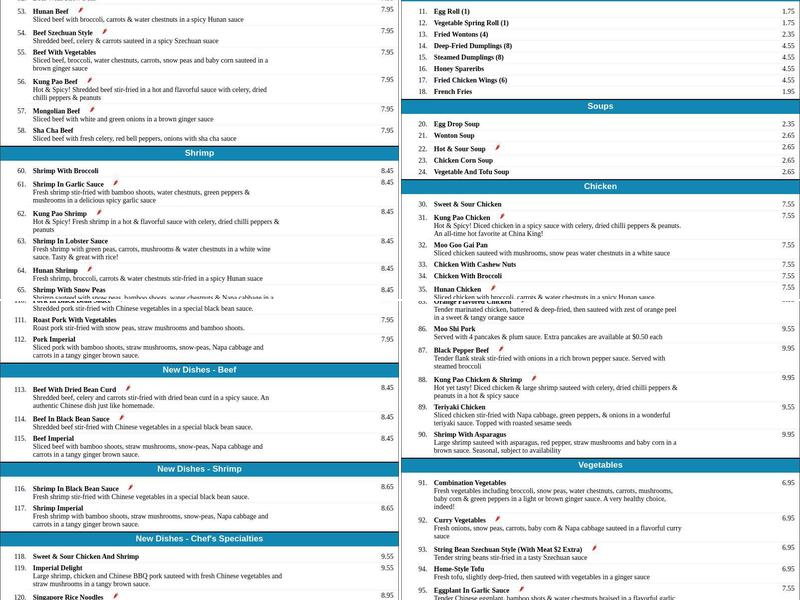 China King Restaurant Menu