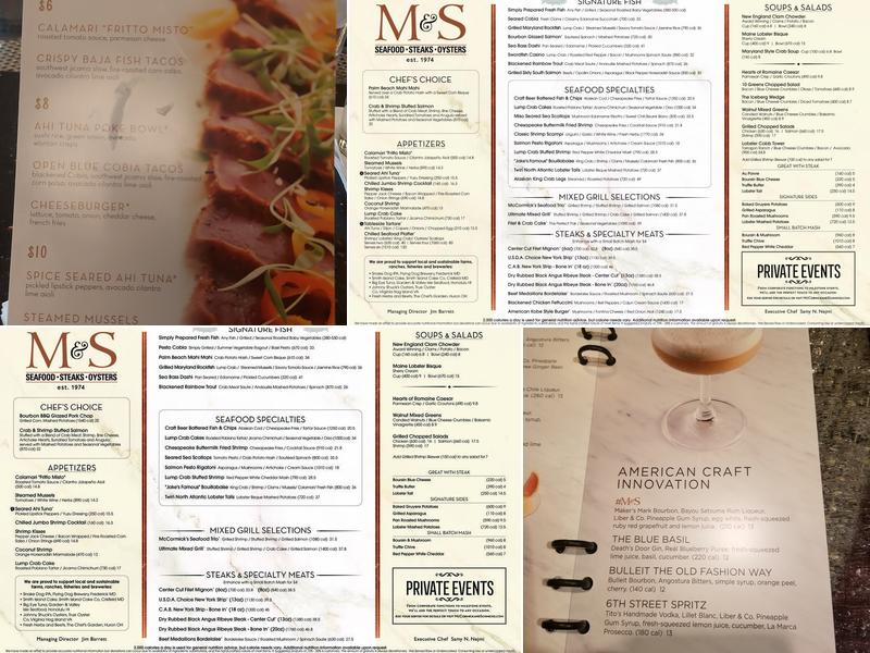 McCormick & Schmick's Seafood & Steaks Menu