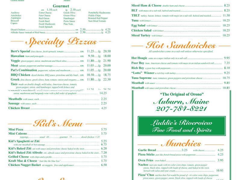 Pat's Pizza Menu