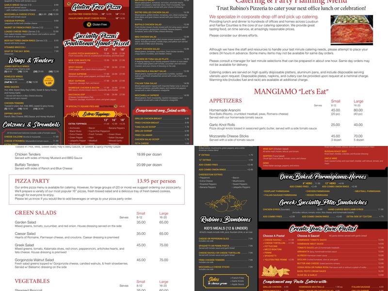 Rubinos Pizzeria Menu