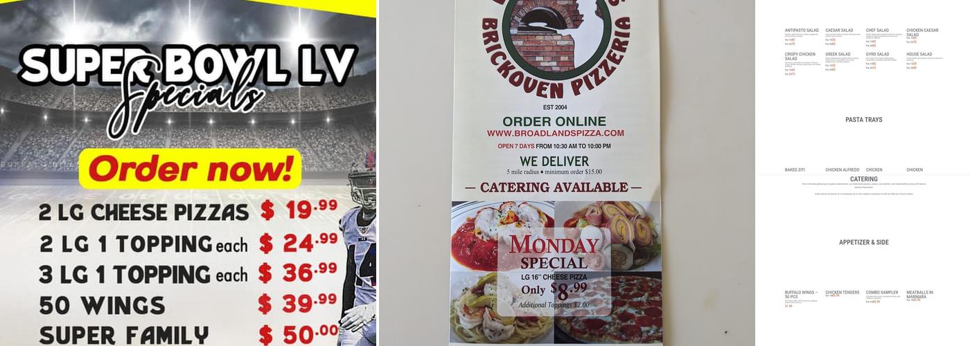 Broadlands Brickoven Pizzeria Menu