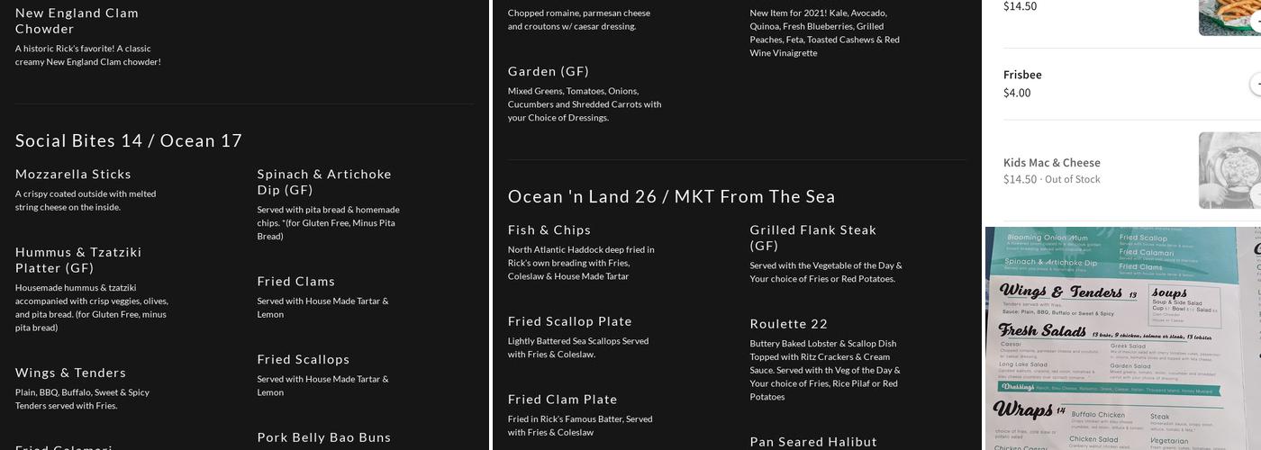 Rick's Cafe Menu
