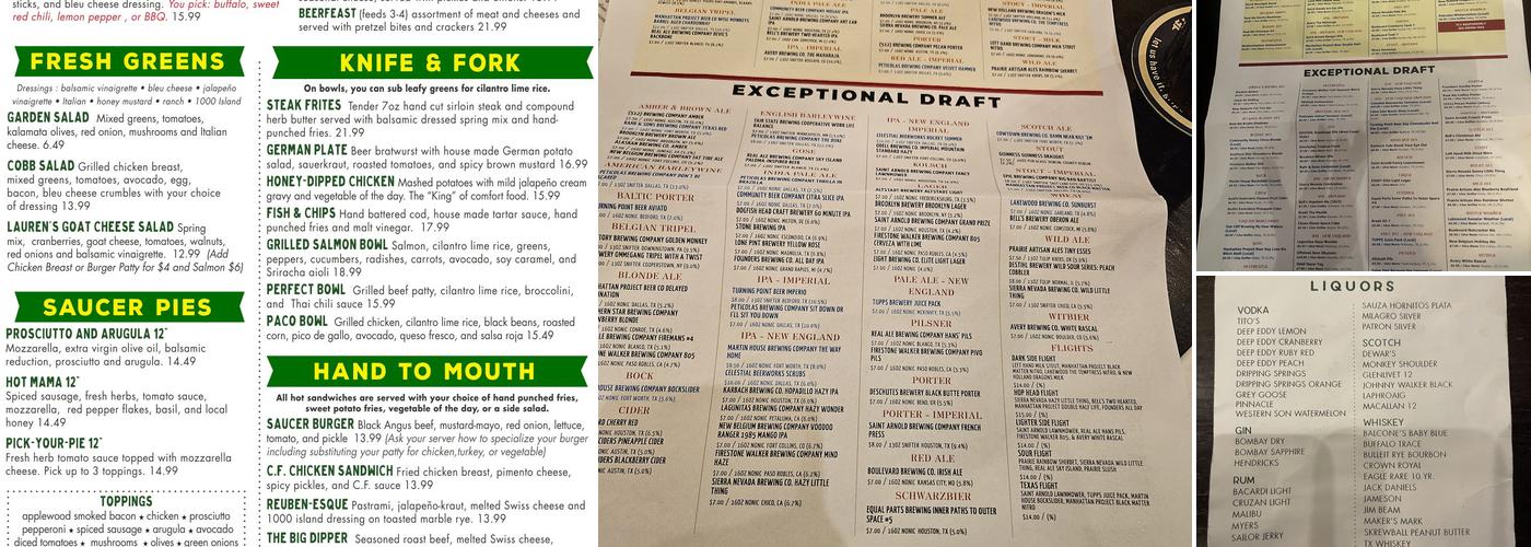 Flying Saucer Draught Emporium Menu