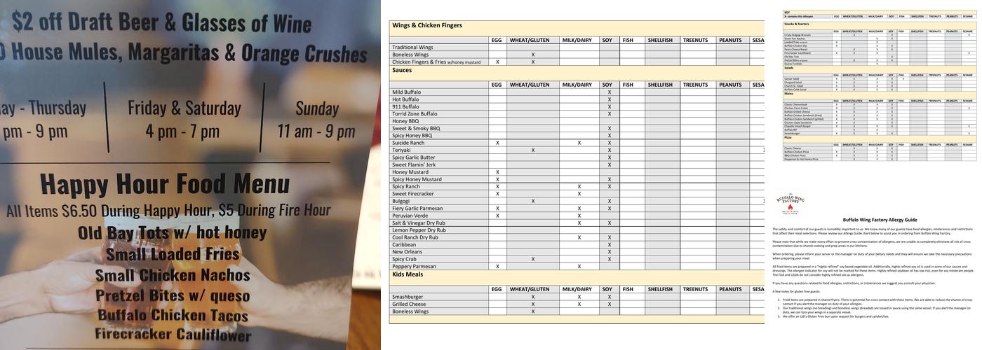 Buffalo Wing Factory Menu