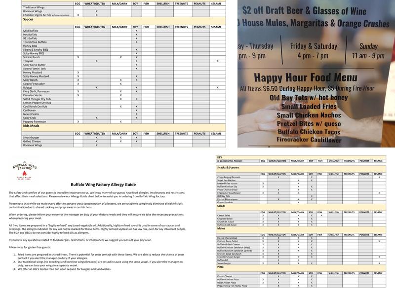 Buffalo Wing Factory Menu