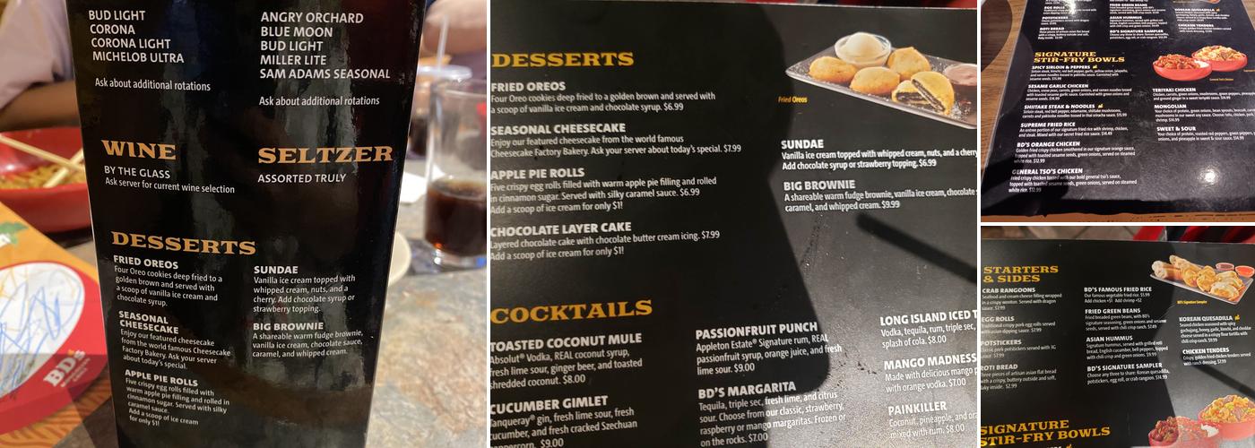 BD's Mongolian Grill Menu