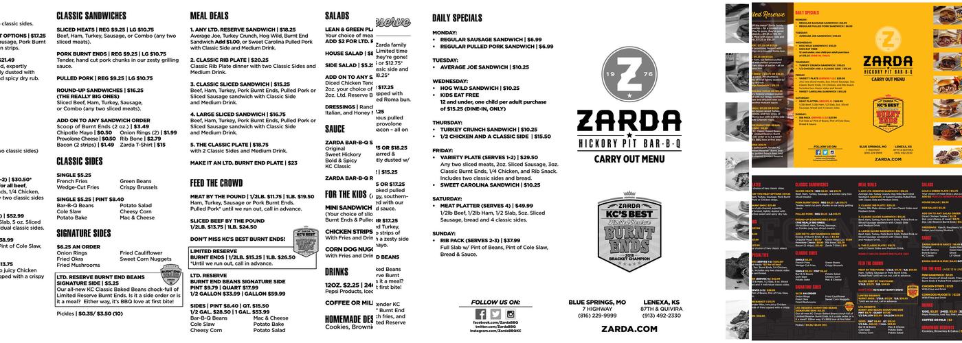 Zarda Bar-B-Q Menu