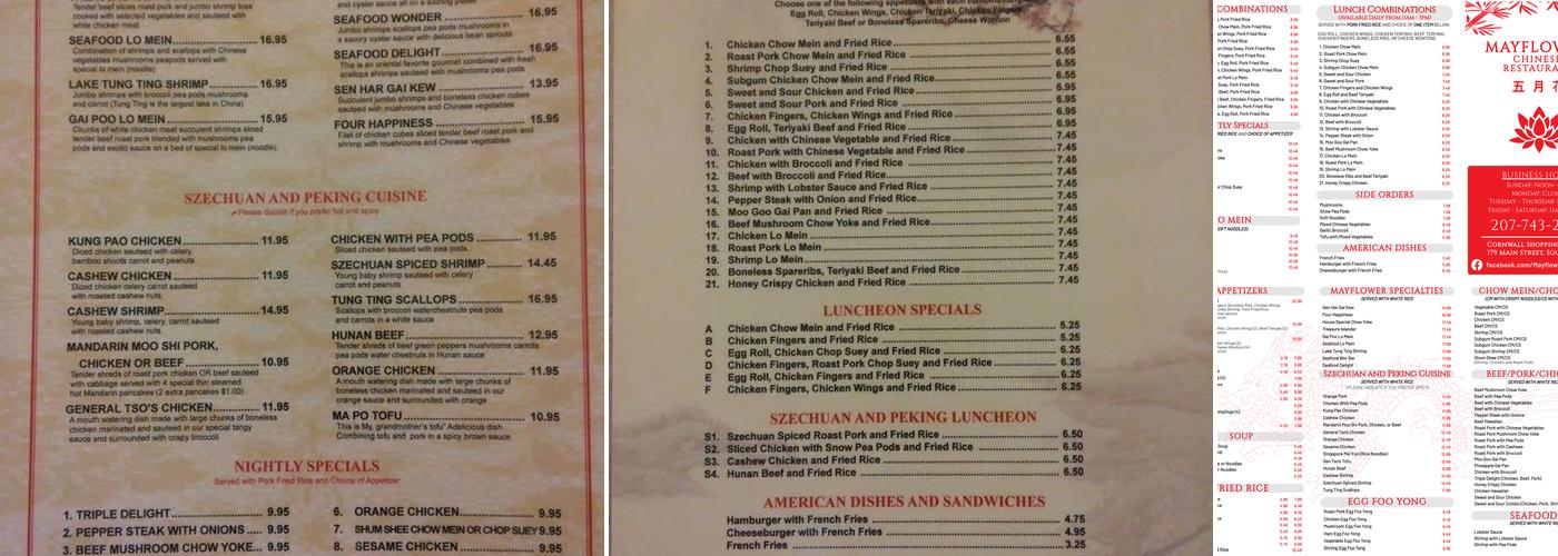 Mayflower Menu
