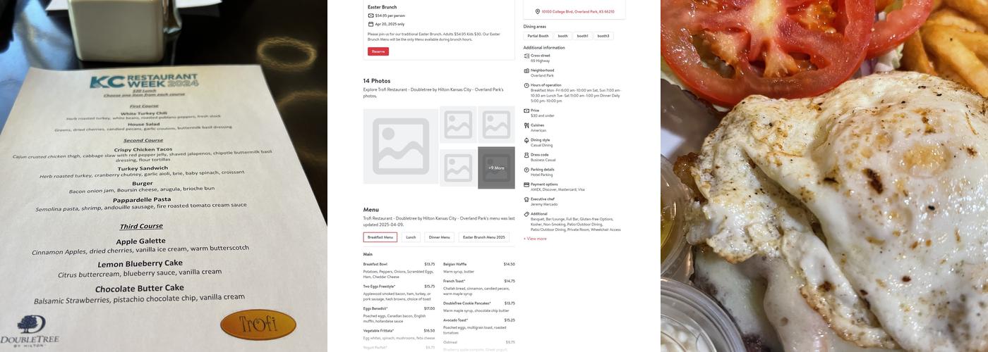 Trofi Restaurant Menu