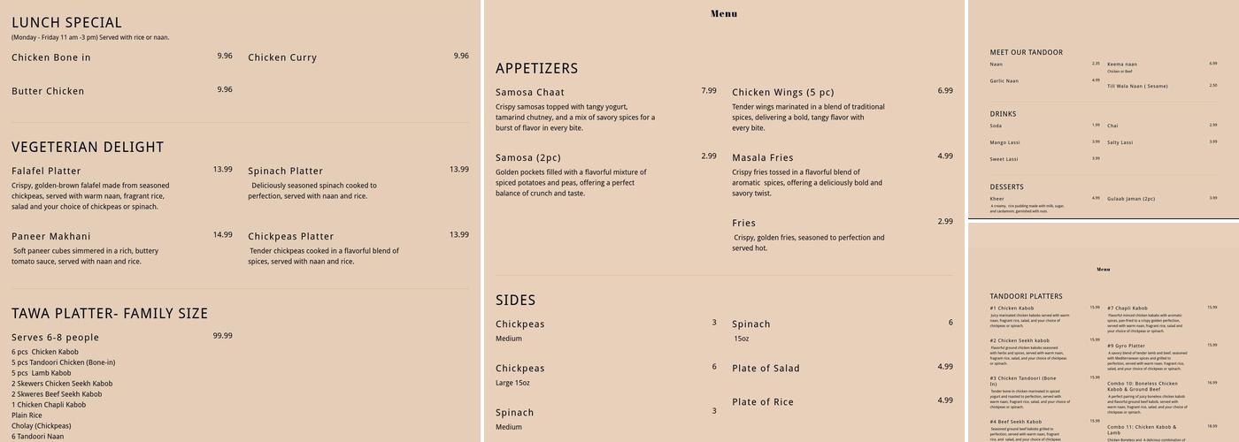 Kabob & Chicken Menu