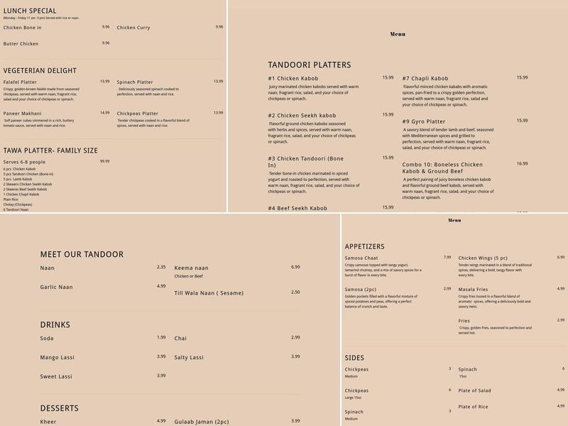 Kabob & Chicken Menu