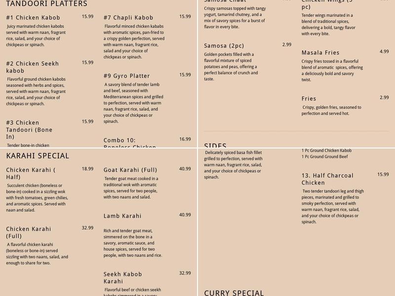 Kabob & Chicken Menu