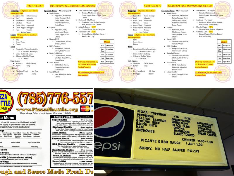 Pizza Shuttle Delivers Menu