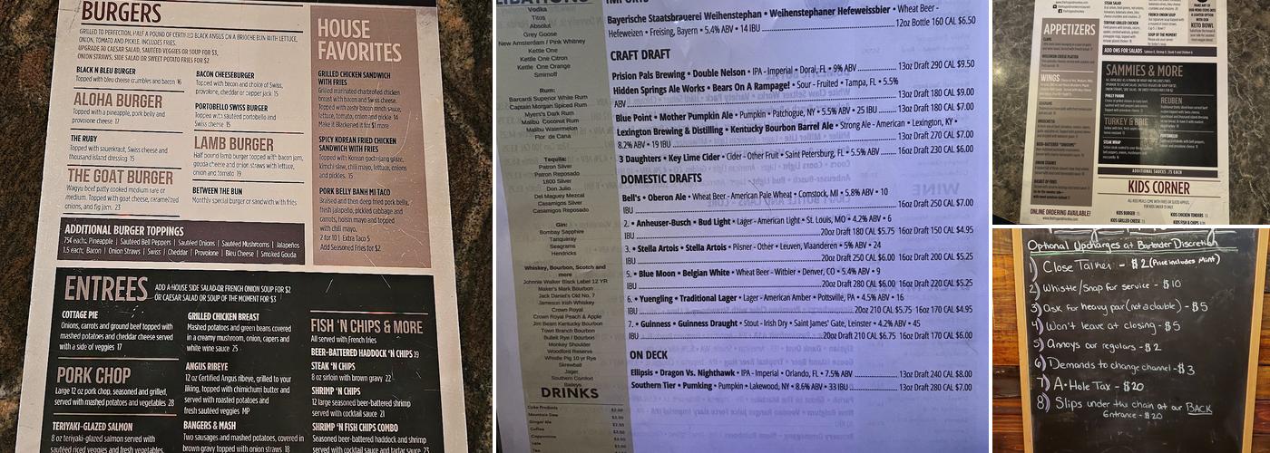 The Frog and Monkey Restaurant & Pub Menu