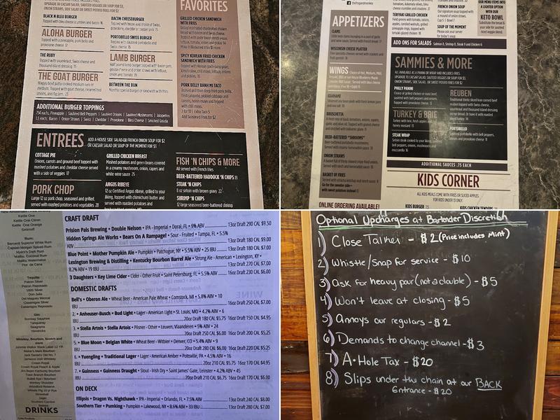 The Frog and Monkey Restaurant & Pub Menu