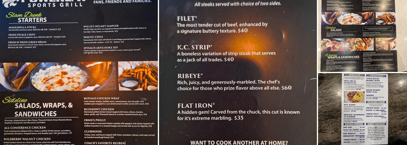Powercat Sports Grill Menu