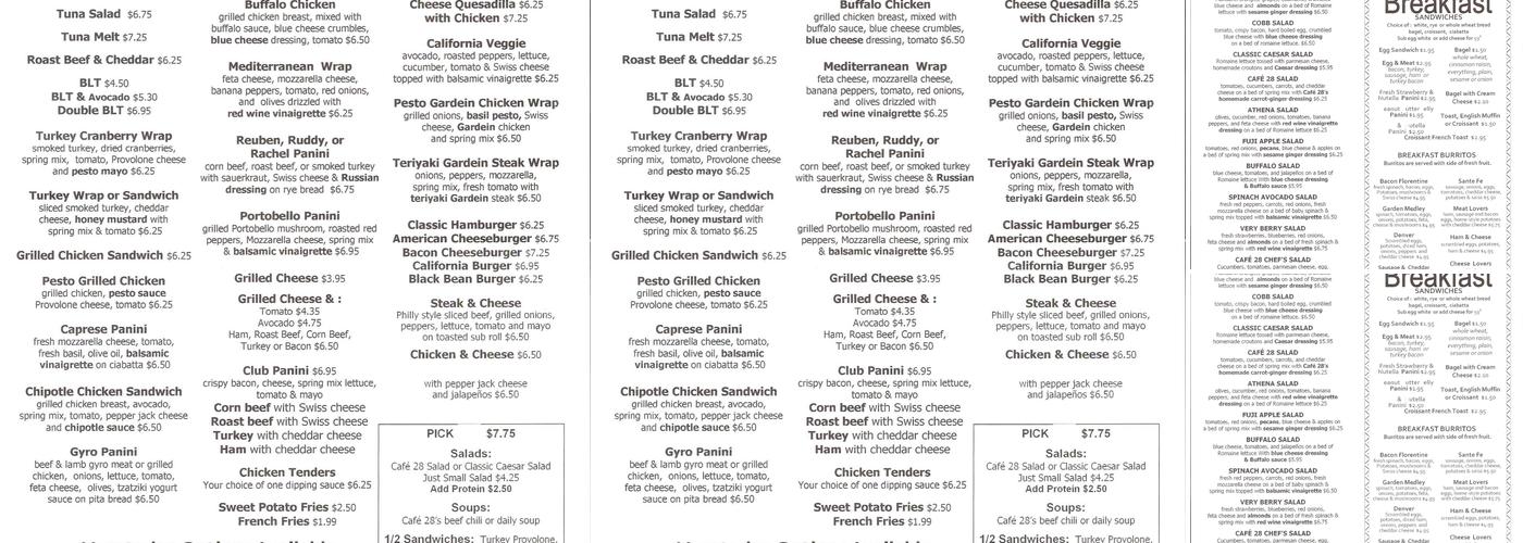 Cafe 28 Menu