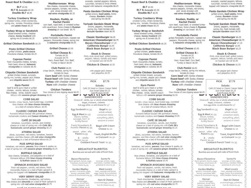 Cafe 28 Menu
