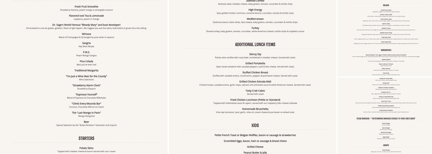 Sweet Sage Cafe Menu