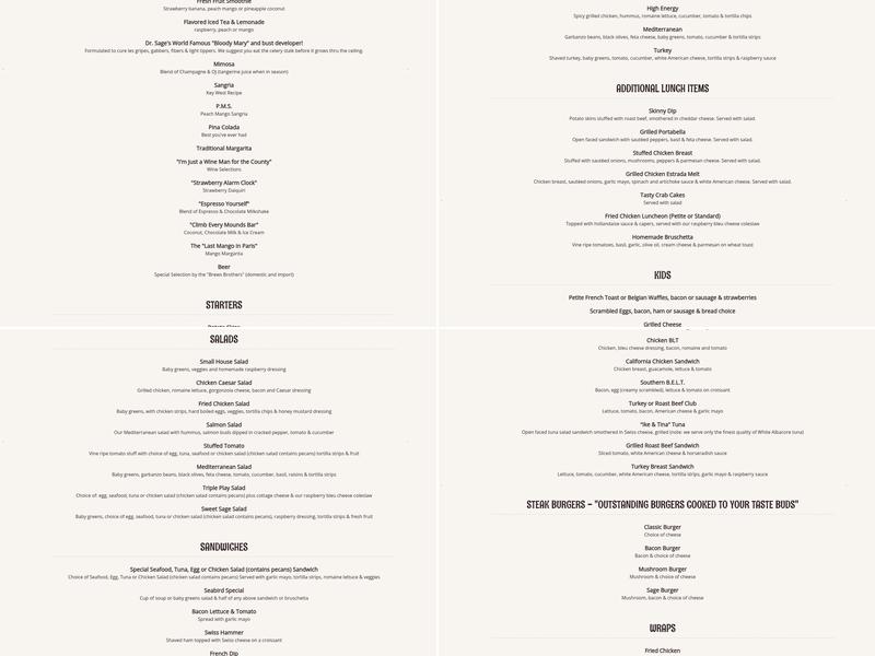 Sweet Sage Cafe Menu