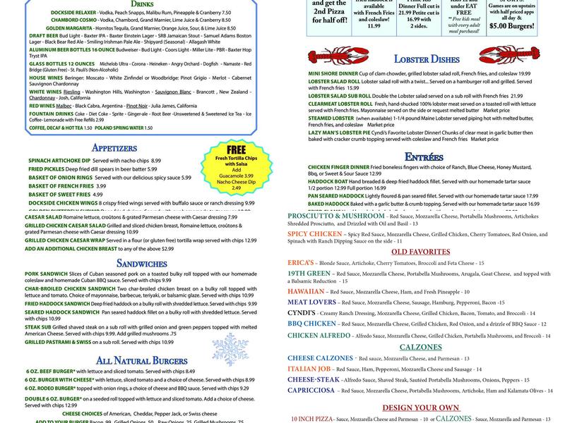 Cyndi's Dockside Restaurant Menu