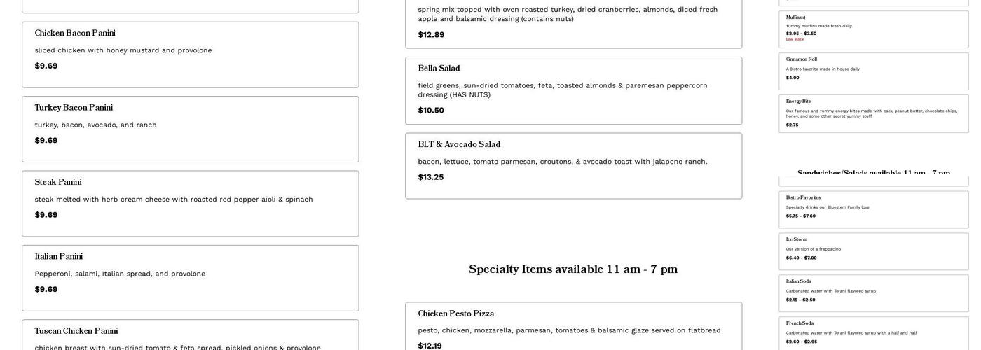 Bluestem Bistro Menu