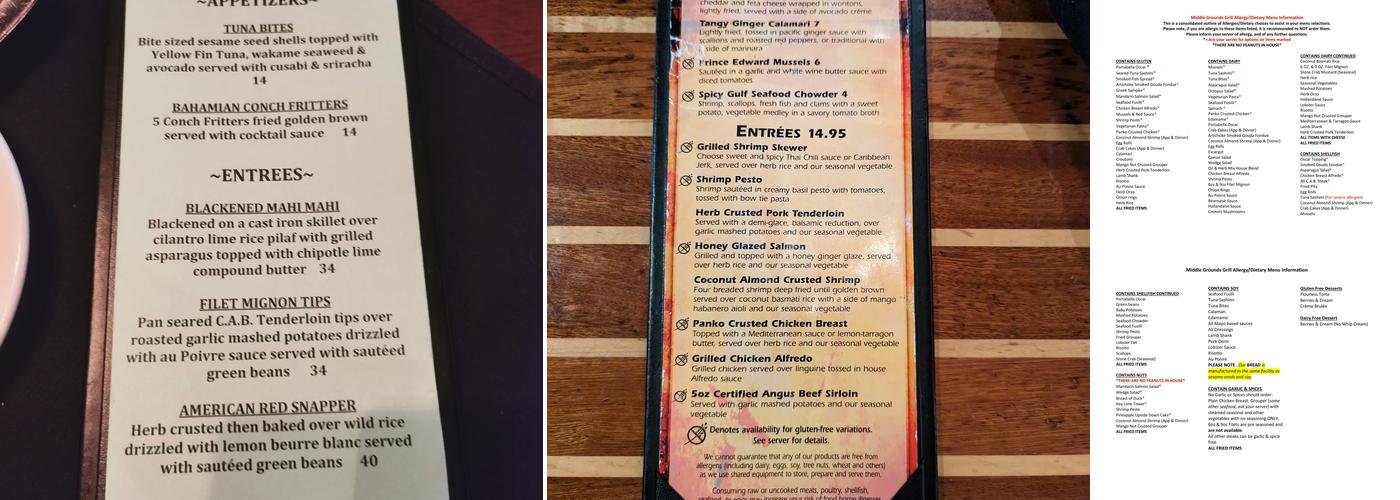 Middle Grounds Grill Menu