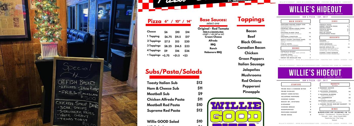 Willie's Hideout Menu