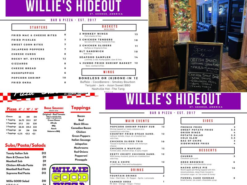 Willie's Hideout Menu